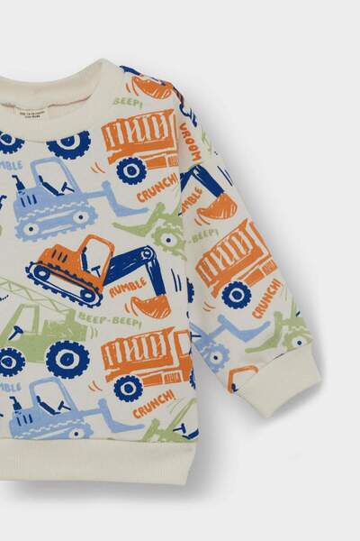 DeFacto Baby Boy Crew Neck Vehicle Printed Soft Fleece Inside Sweatshirt E9935A525Au
