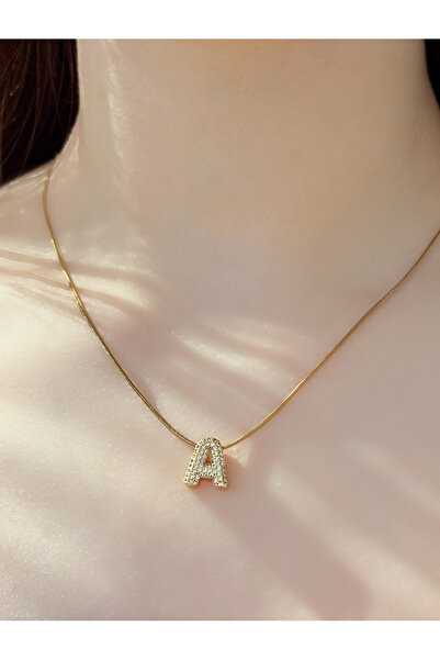 GİS JEWELRY Çelik Gold Taşlı ‘A’ Harfli Kolye