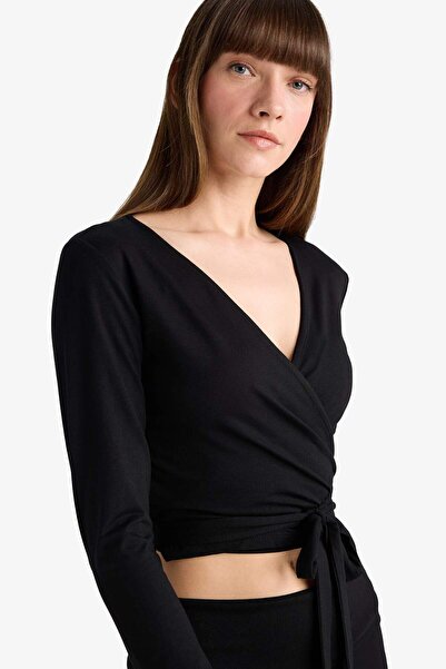 DeFacto Kuşaklı Uzun Kollu Tişört-Fall in Love Loungewear F8572AX25WN