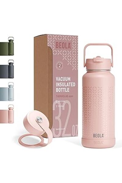 Generic BEOLA 950ml Water Bottle 18/8 Stainless Steel 304 Double Wall Insulated Thermos Bottle with Straw Li