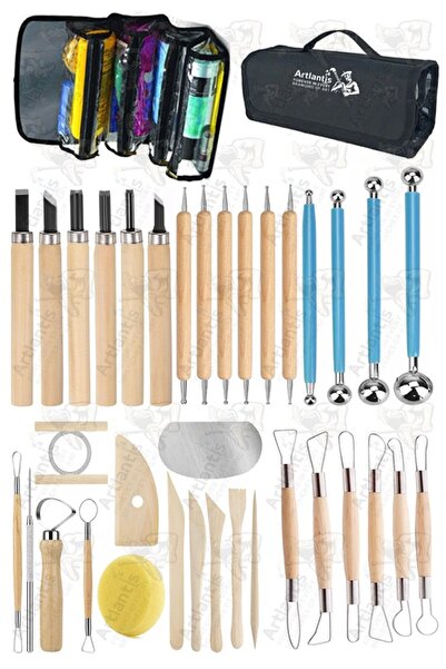 Artlantis Çantalı Seramik ve Çömlek Şekillendirme Seti 36 Parça Ebeşuar Kil Modelaj Modelleme Top Uçlu Oyma Di