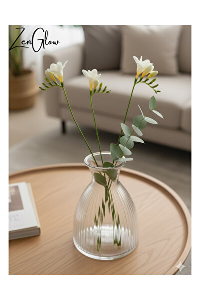 ZenGlow Dekoratif Vazo | Saydam Cam Şeffaf Çiçeklik Modern Şık Salon Masa ve Ev Aksesuar