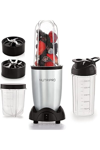 Generic خلاط ومطحنة وعصارة NutriPro - صانع سموثي - 500 واط (فضي، 3 برطمانات)