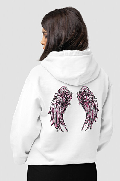 NEVERMIND Μινιμαλιστικό φούτερ με σχέδιο φτερού αγγέλου, βαμβακερό ύφασμα, κο...