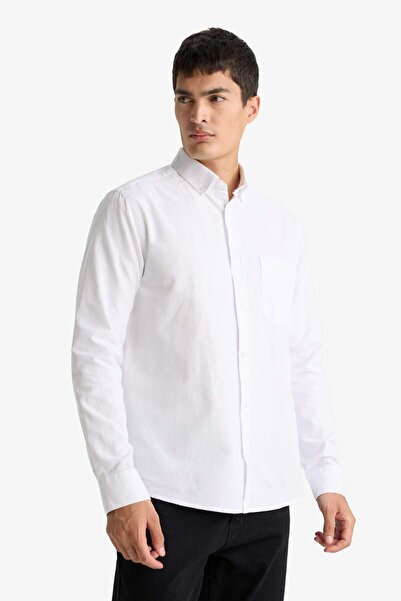 DeFacto Regular Fit Polo Yaka Oxford Uzun Kollu Gömlek A8028AX25AU