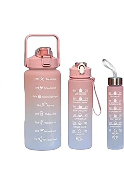 Generic 3 Pack Sports Water Bottle With Straw,2L+900ml+500ml Measured Plastic Drinking BPA Free Non-Toxic Sp