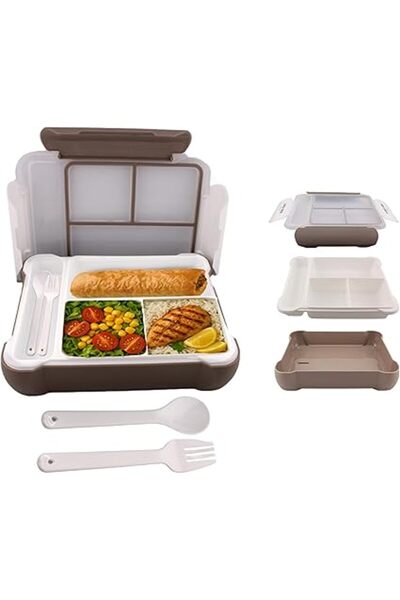 Generic BrainGiggles Bento Lunch Box -Leakproof, BPA-Free, Airtight Tiffin with Spoon & Fork- 3 Compartments