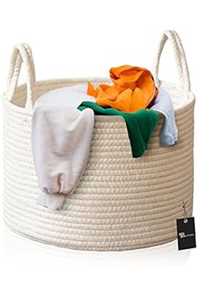 Generic TRUVENA Laundry Basket - Space Saver Cotton Rope Basket | Storage Basket | Toys Clothes, Blanket and
