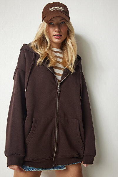 segrock Γυναικείο φούτερ με φερμουάρ, καφέ UB00124