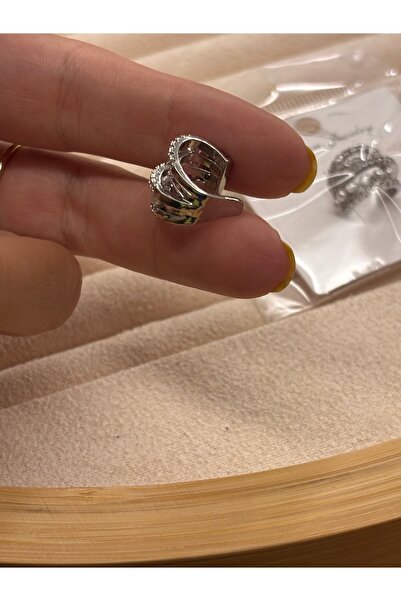 Butik Çelik Silver Taşlı incili Kaburga Ear Cuff