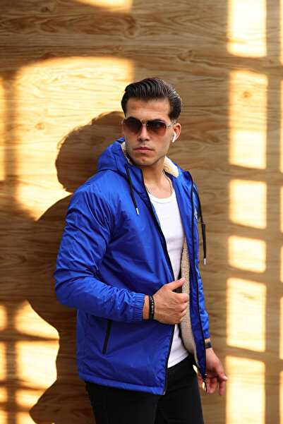 comstar Men's Tight-Fitting Blue Plush Fur Windbreaker & Raincoat