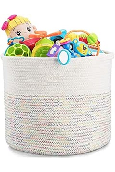 Generic Large Woven Storage Laundry Basket 33*50cm Cotton Rope Organizer for Blankets, Toys, Towels
