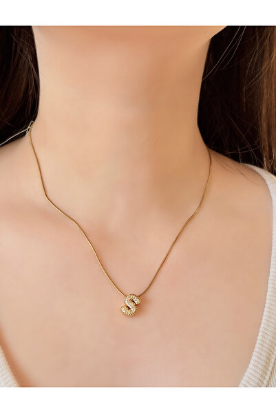 GİS JEWELRY قلادة على شكل حرف 'S' من حجر الذهب الصلب