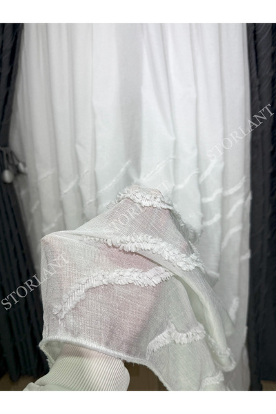 Storlant Half Aqua Bambu Keten Tül | Ağır Gramajlı, 1/3 Sık Pileli, Ütüsüz Ko...