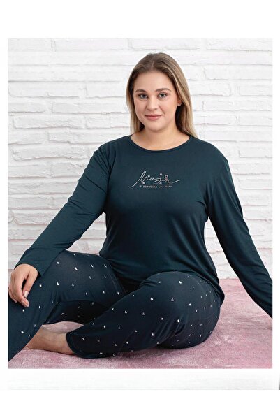 Pijamoni Women's Milan Plus Size Crew Neck Long Sleeve Slim Pajama Set 7666/33 - 1 Piece