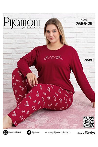 Pijamoni Women's Milan Plus Size Crew Neck Long Sleeve Slim Pajama Set 7666/29 - 1 Piece