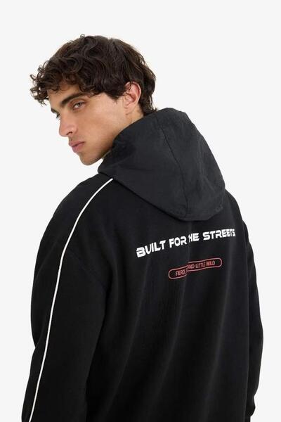 DeFacto Boxy Fit Kapüşonlu Baskılı Sweatshirt E9330AX25AU
