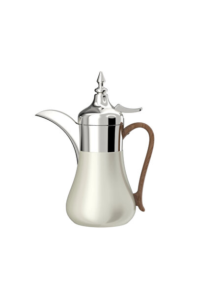 SQUALO Luxury stainless steel coffee pot, 0.35 liter capacity – pearl white x beige with a wooden handle