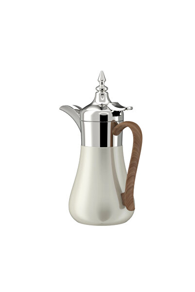 SQUALO دله قهوة استيل لون أبيض لؤلؤ + بيج بمسكة لون خشبي - 0.5L