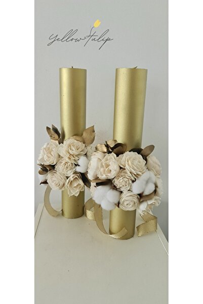 Yellow Tulip Set 2 lumanri de cununie/nunta, 40 cm, realizar cu flori sola si...