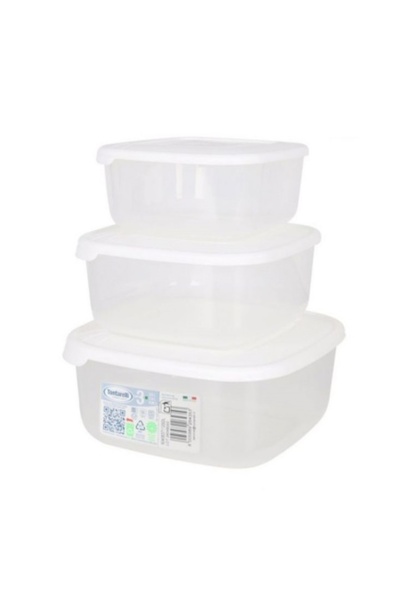 Tontarelli Set 3 Storage Boxes Polypropylene, 0.5/1.5/2.5 Liters - White Lid