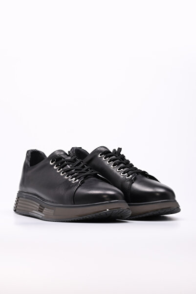 TUGERDİ Black Genuine Leather Lace-Up Eva Sole Men's Casual Shoes Tg09154131241411