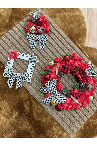 Marrone “Kapı Önü Paspas (70×40) ve Çelenk (30×30) Takımı Kaymaz Paspas Priz Çerçevesi 3'lü Set