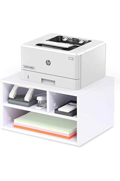 Modern home rinter Stands with 3 Storage Compartments Desktop Paper Organizer-Suitable for office and home-White