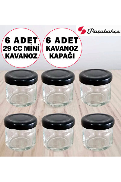 Paşabahçe 6 Adet 29 CC Mini Kavanoz Siyah Kapaklı Hediyelik Nişan Piknik Kavanozu