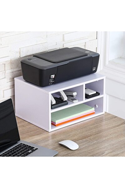 Modern home rinter Stands with 3 Storage Compartments Desktop Paper Organizer-Suitable for office and home-White