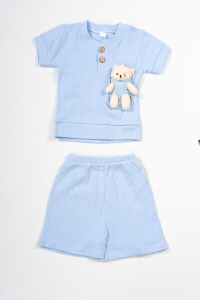 agugu طقم صيفي مع شورت ريبانا مع ألعاب باللون الأزرق