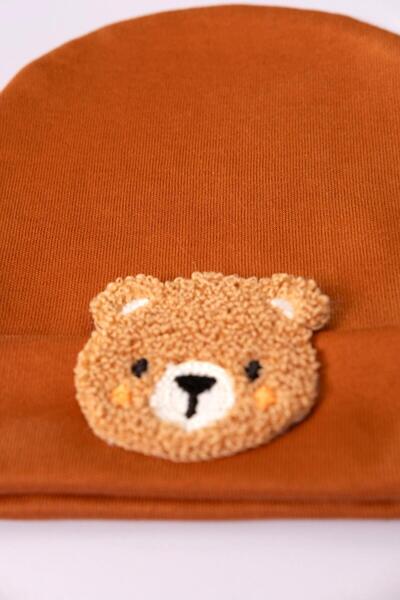 agugu Brown Children's Beanie with Teddy Bear Pattern