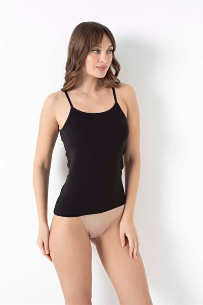 Aria's Closet Arias Closet Stretch Fabric Cotton Rope Strap Black Undershirt