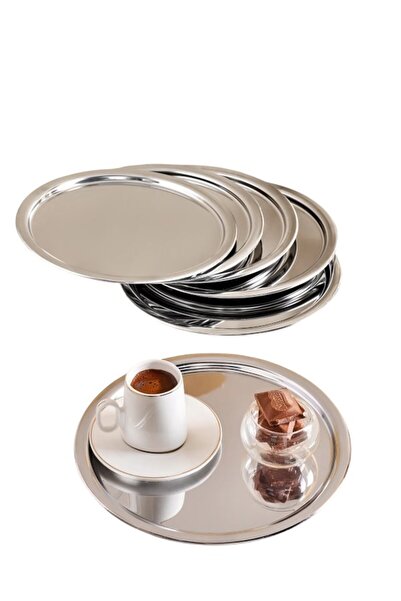 BİODATA 3'lü Paslanmaz Çelik Yuvarlak Servis Tepsisi 21 cm - Çay Kahve Sunum ...