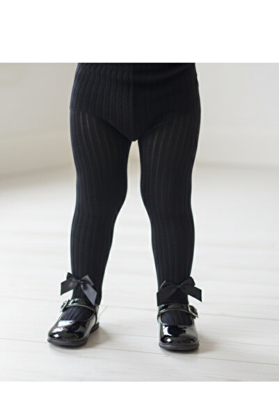 Ekinoks Baby Girl Children's Pantyhose Cotton Bow Ribbed Scented Black