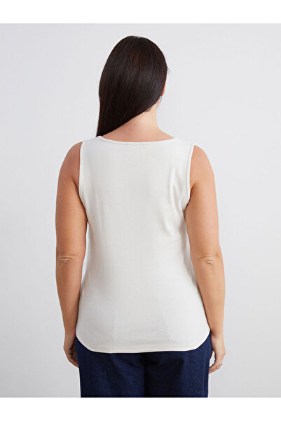 LC Waikiki White Plus Size U-Neck Rhinestone Women's Tank Top