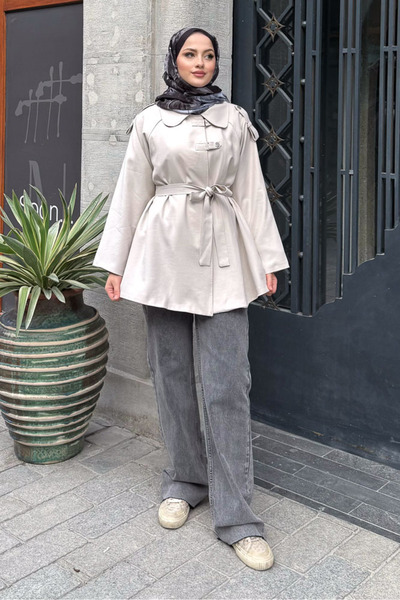 Ovn. Apoletli Kısa Trenç - Bej