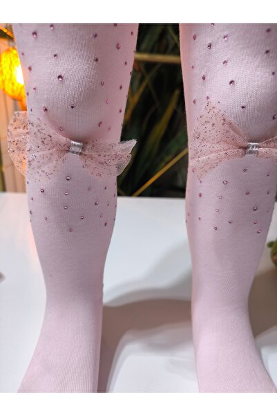 Ekinoks Baby Girl Children's Pantyhose Cotton Stoned Bowknot Scented Pink