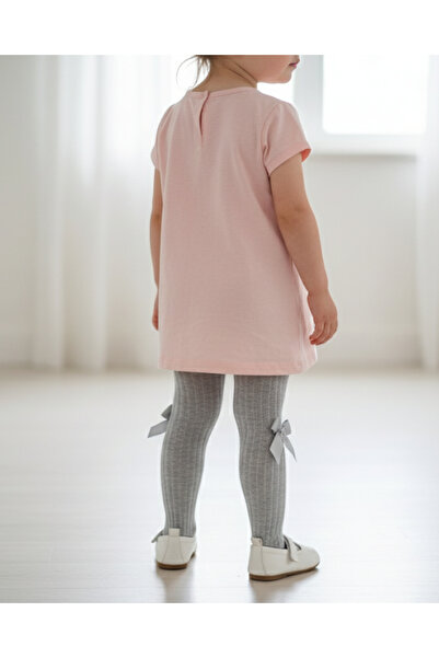 Ekinoks Baby Girl Children's Pantyhose Cotton Bow Ribbed Scented Gray