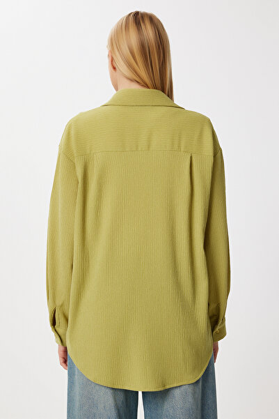 Lovelyİstanbul Oversize Crinkle Knitted Shirt Lub0246 Green