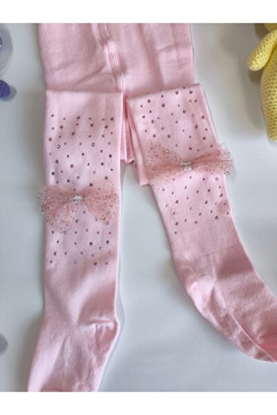 Ekinoks Baby Girl Children's Pantyhose Cotton Stoned Bowknot Scented Pink