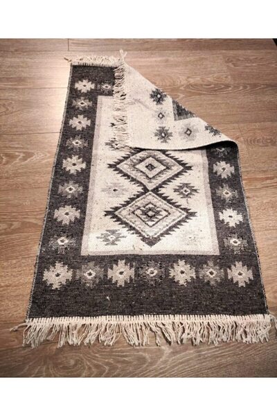 OMS Set 2 traditional rugs, woven, double-sided 60×90 cm, grey rhombus