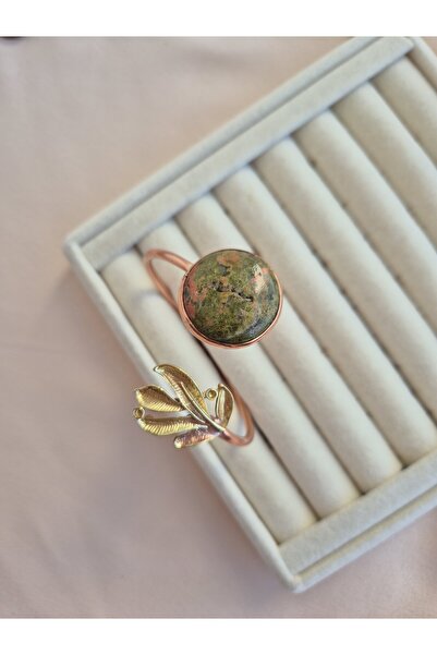 Panelya 100% Pure Copper Handcrafted Leaf Model Natural Unakite Stone Adjusta...