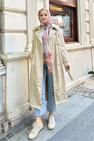 Ovn. Parçalı Deri Trençkot - Bej