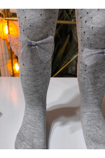 Ekinoks Baby Girl Children's Pantyhose Cotton Stoned Bowknot Scented Gray