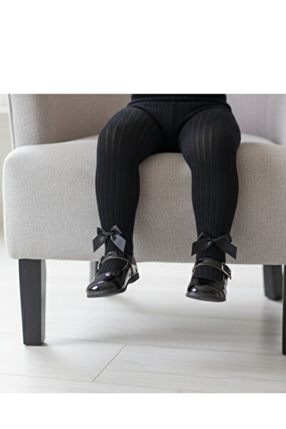 Ekinoks Baby Girl Children's Pantyhose Cotton Bow Ribbed Scented Black