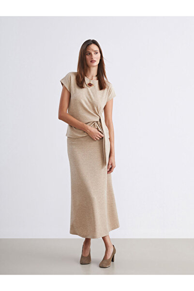 LC Waikiki Brown Elastic Waist Midi Skirt