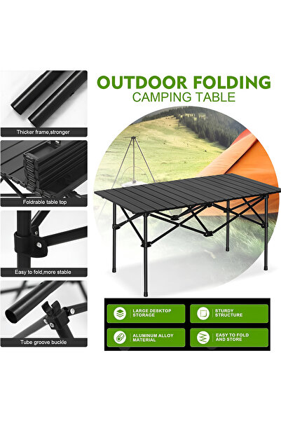 DBLEW Folding Camping Table – Lightweight Aluminum Roll Up Picnic Table with Carry Bag 53×55×49cm