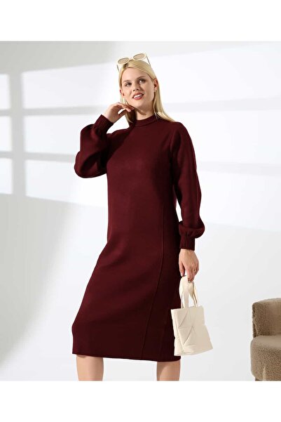 REDMİNA fashion Yüksek Yaka Midi Örme Triko Elbise