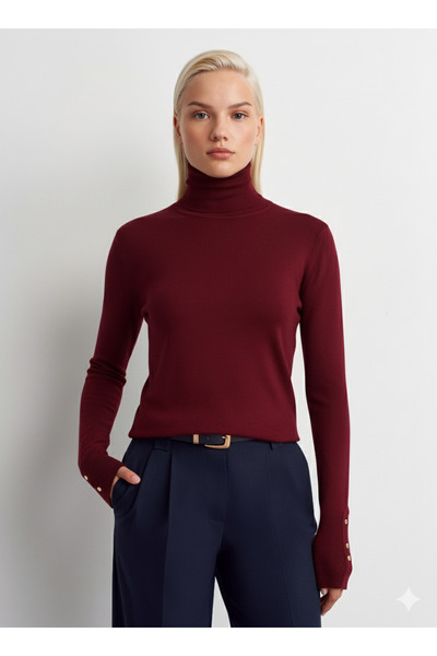 Dilvin Pulover cu mâneci tip turtleneck-Bordeaux